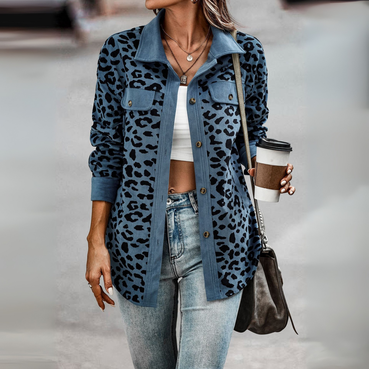 SISI™ - Casual Leopard Print Button Front Jacket