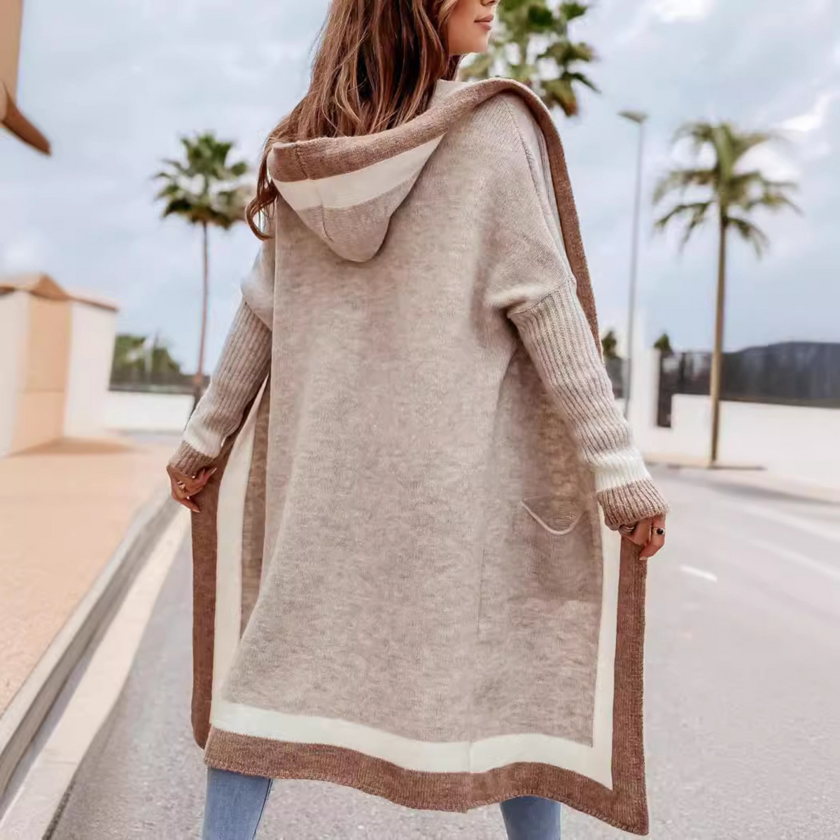PLATO™ - Casual Open Front Oversized Hooded Cardigan