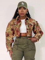 SIDA™ - Chic Floral Print Crop Long Sleeve Jacket