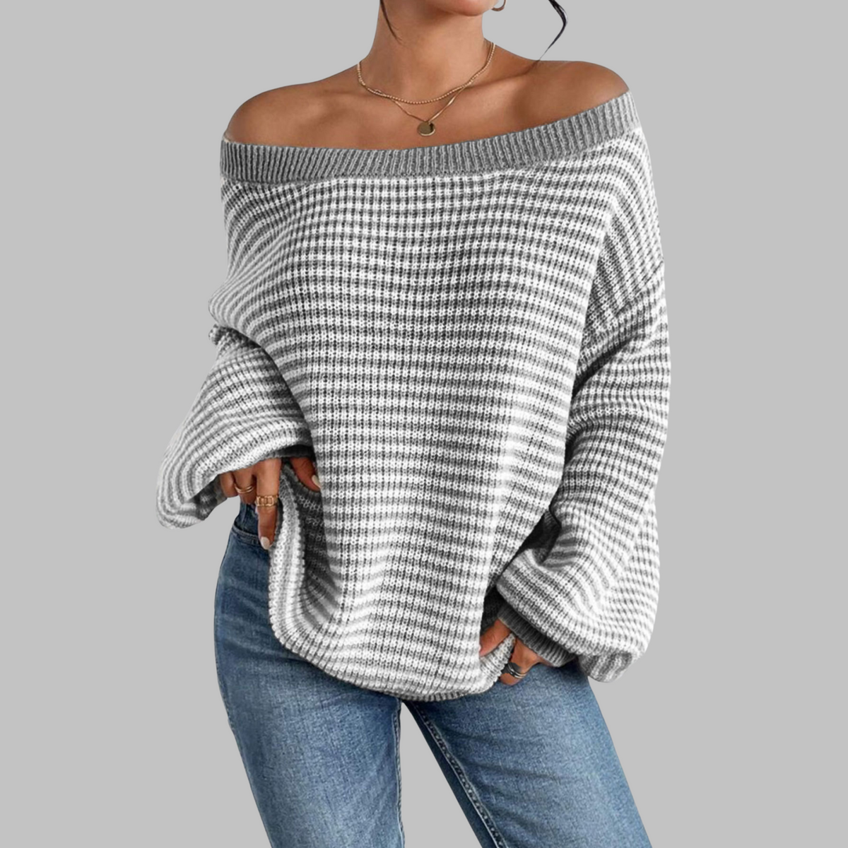 QUILLA™ - Casual Striped Drop Shoulder Long Sleeve Sweater