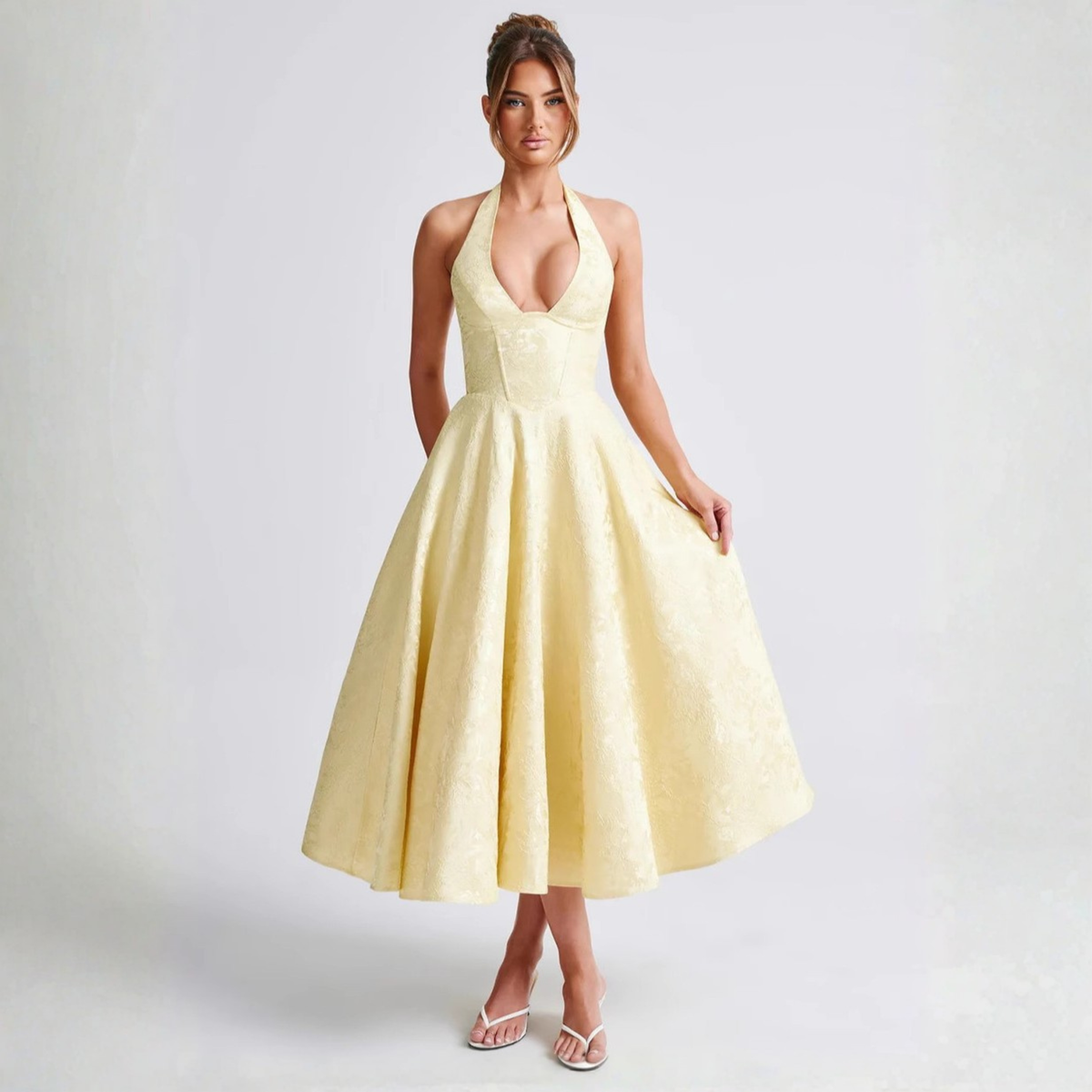 ZIORA™ - Chic Low Cut Sleeveless Open Back A-Line Halter Maxi Dress