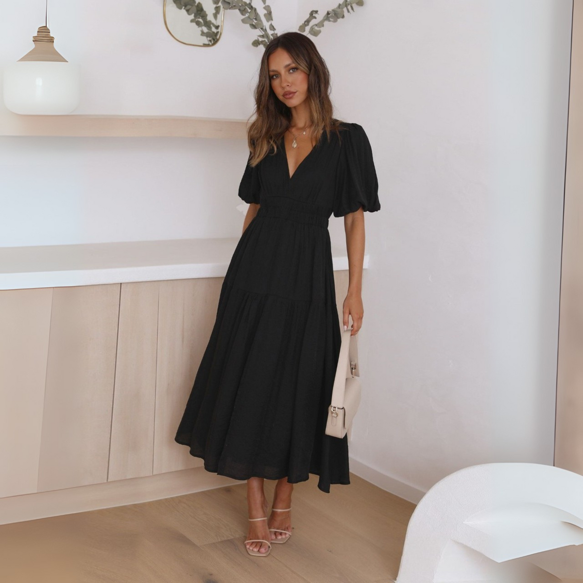 NAMU™ - Classy V-Neck Long Sleeve A-Line Maxi Dress