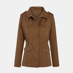 Women's Utility Cargo Jacket with Multi Pocket Drawstring Waist