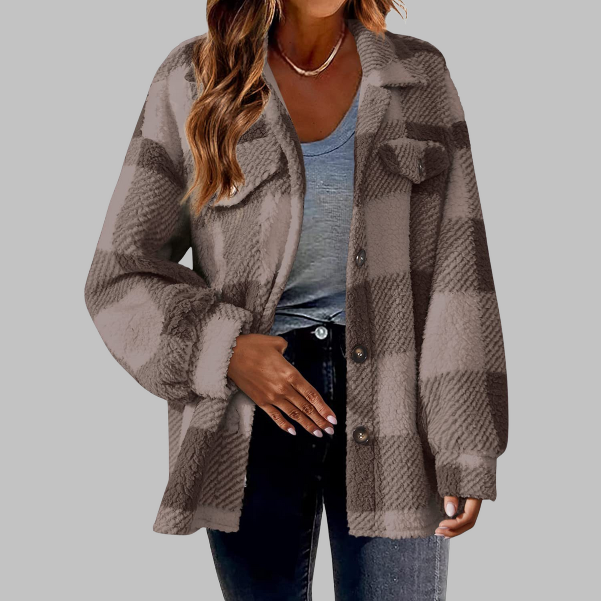 ERMI™ - Casual Plaid Button Down Long Sleeve Jacket