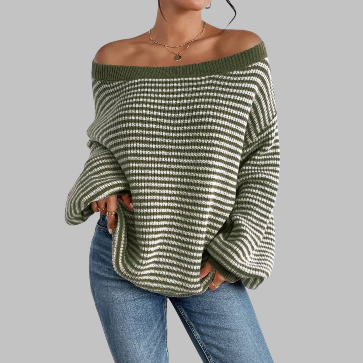 QUILLA™ - Casual Striped Drop Shoulder Long Sleeve Sweater