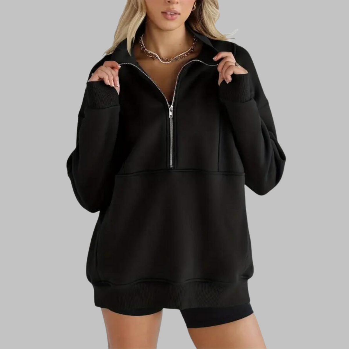 PSALM™ - Comfy Collar Half Zip Oversized Long Sleeve Sweatshirt