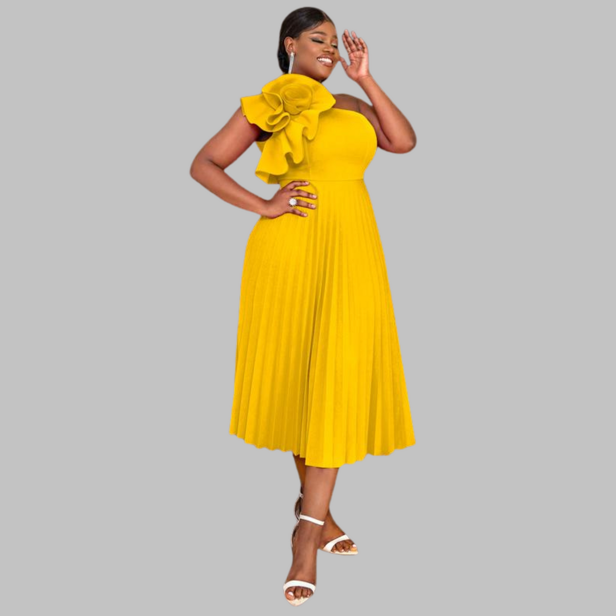 MINERVA™ - Elegant One Shoulder Ruffle Plus Size Evening Dress