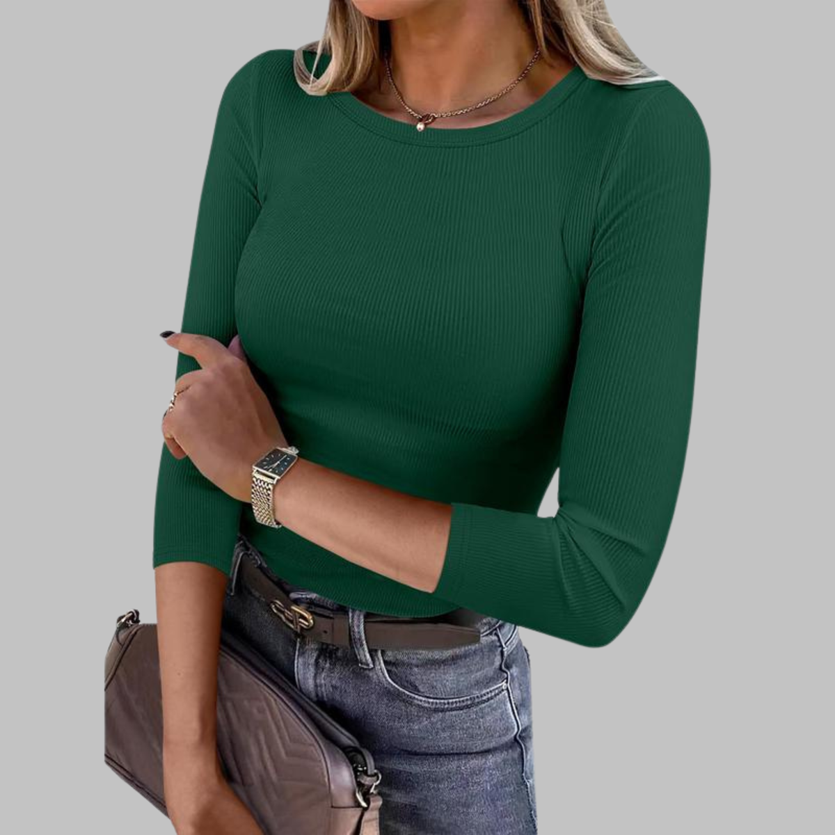DAVINA™ - Casual Plain Crewneck Slim-Fit Top