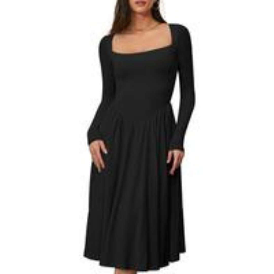 PAIGE™ - Timeless Long Sleeve Square Neck Midi Dress