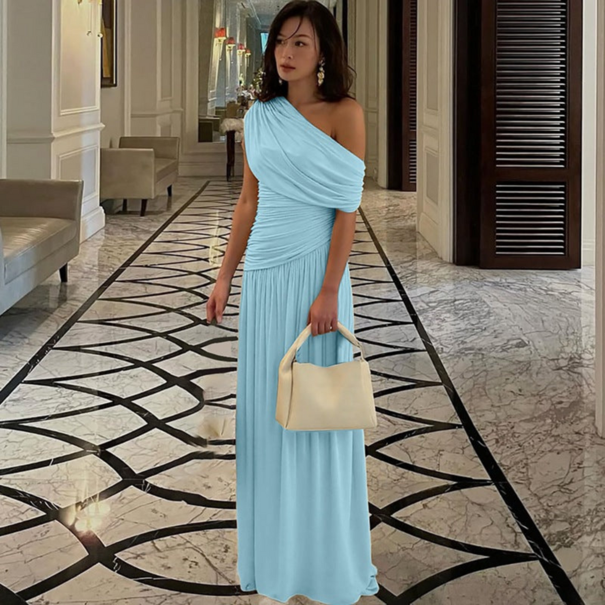 TALIA™ - Elegant One Shoulder Evening Maxi Dress