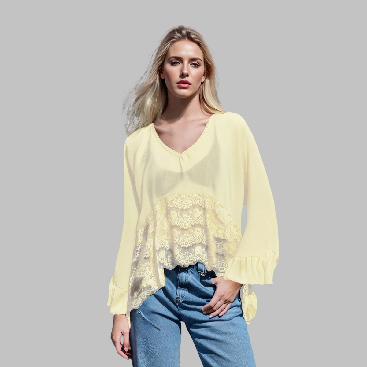 LEONA™ - Classy V-Neck Batwing Sleeve Cover-Up Top