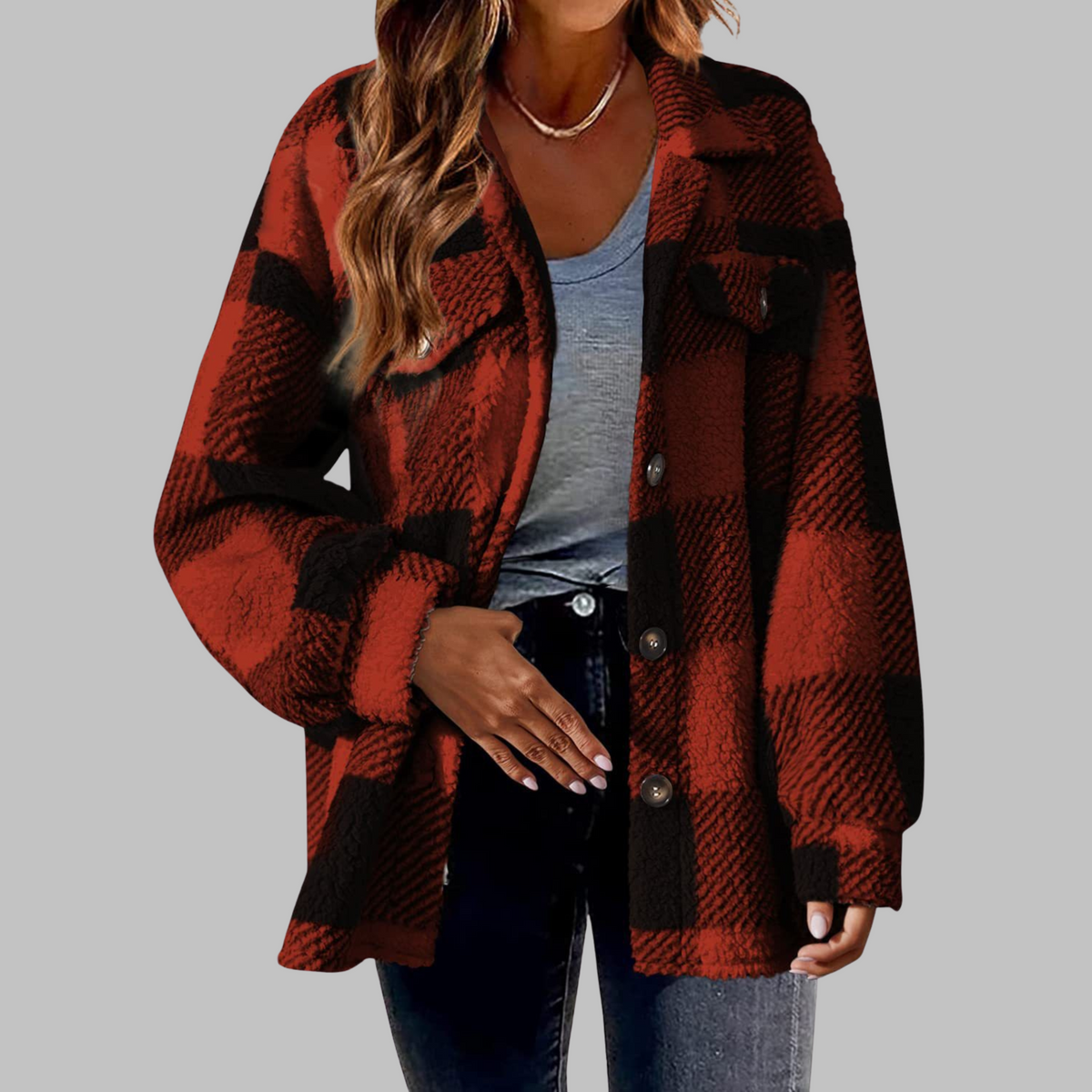 ERMI™ - Casual Plaid Button Down Long Sleeve Jacket