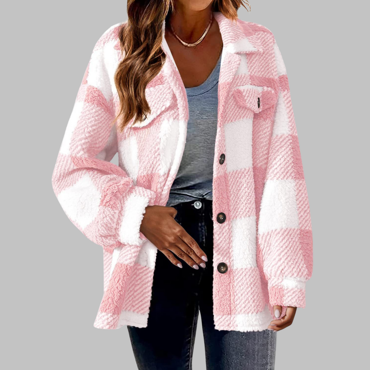 ERMI™ - Casual Plaid Button Down Long Sleeve Jacket