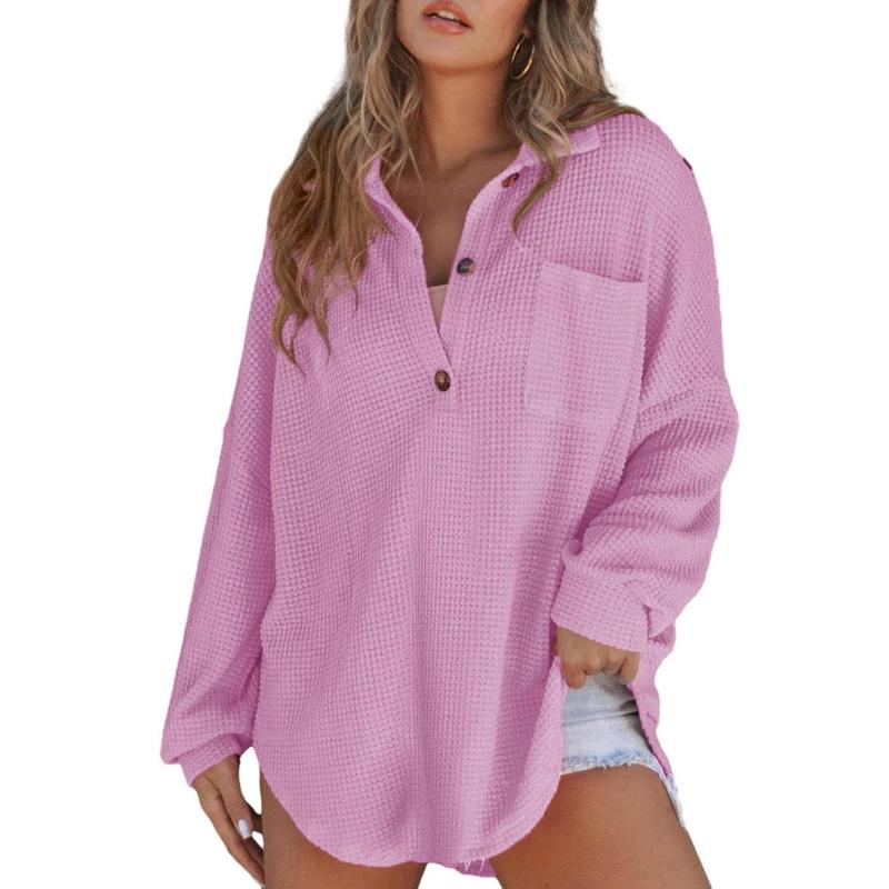RHANNON™ - Casual Oversized Waffle V-Neck Long Sleeve Sweater