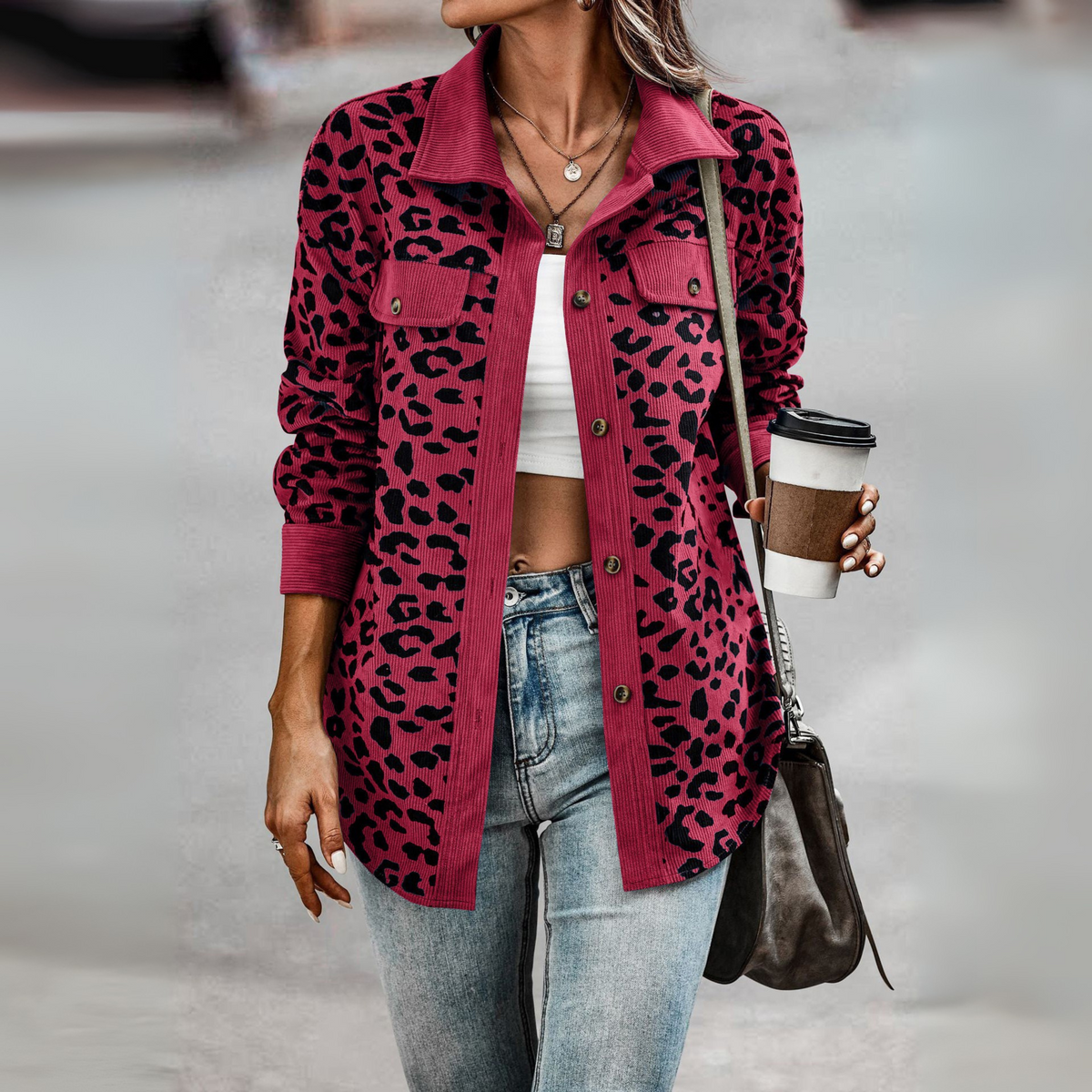 SISI™ - Casual Leopard Print Button Front Jacket