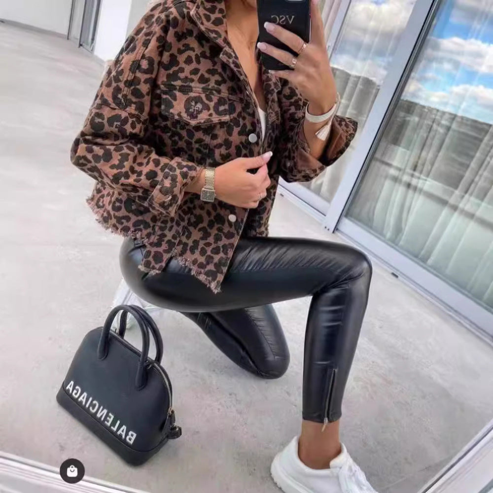 REEVA™ - Vintage Leopard Long Sleeve Button Down Jacket