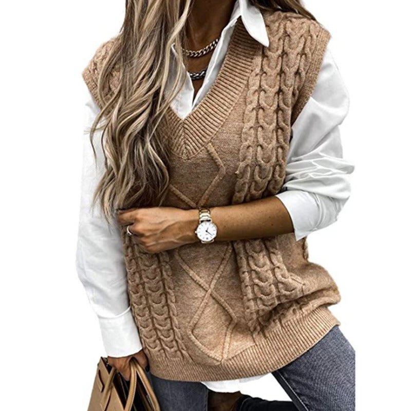 HANNAH™ - Preppy Textured V Neck Knit Vest for Fall & Winter Layering