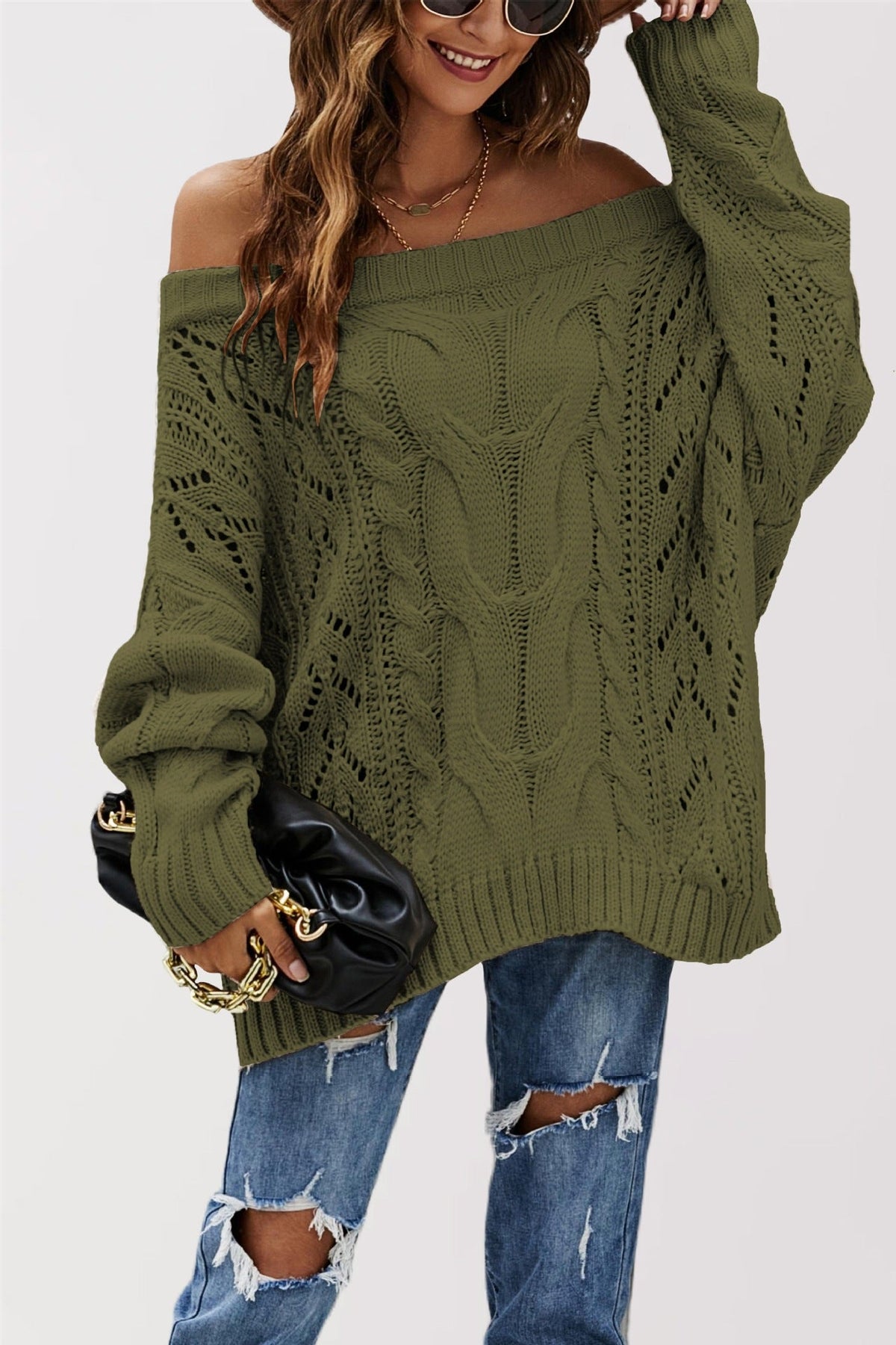 LENNY™ - Chic Off Shoulder Long Sleeve Sweater