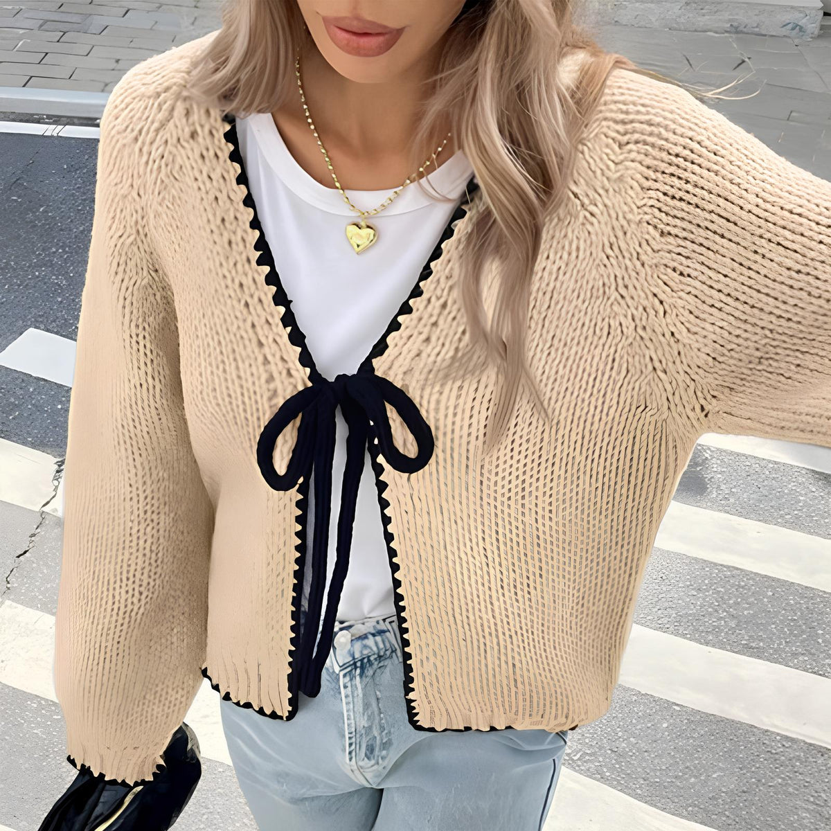 ALULAH™ - Chic Long Sleeve Open Front Ribbon Cardigan