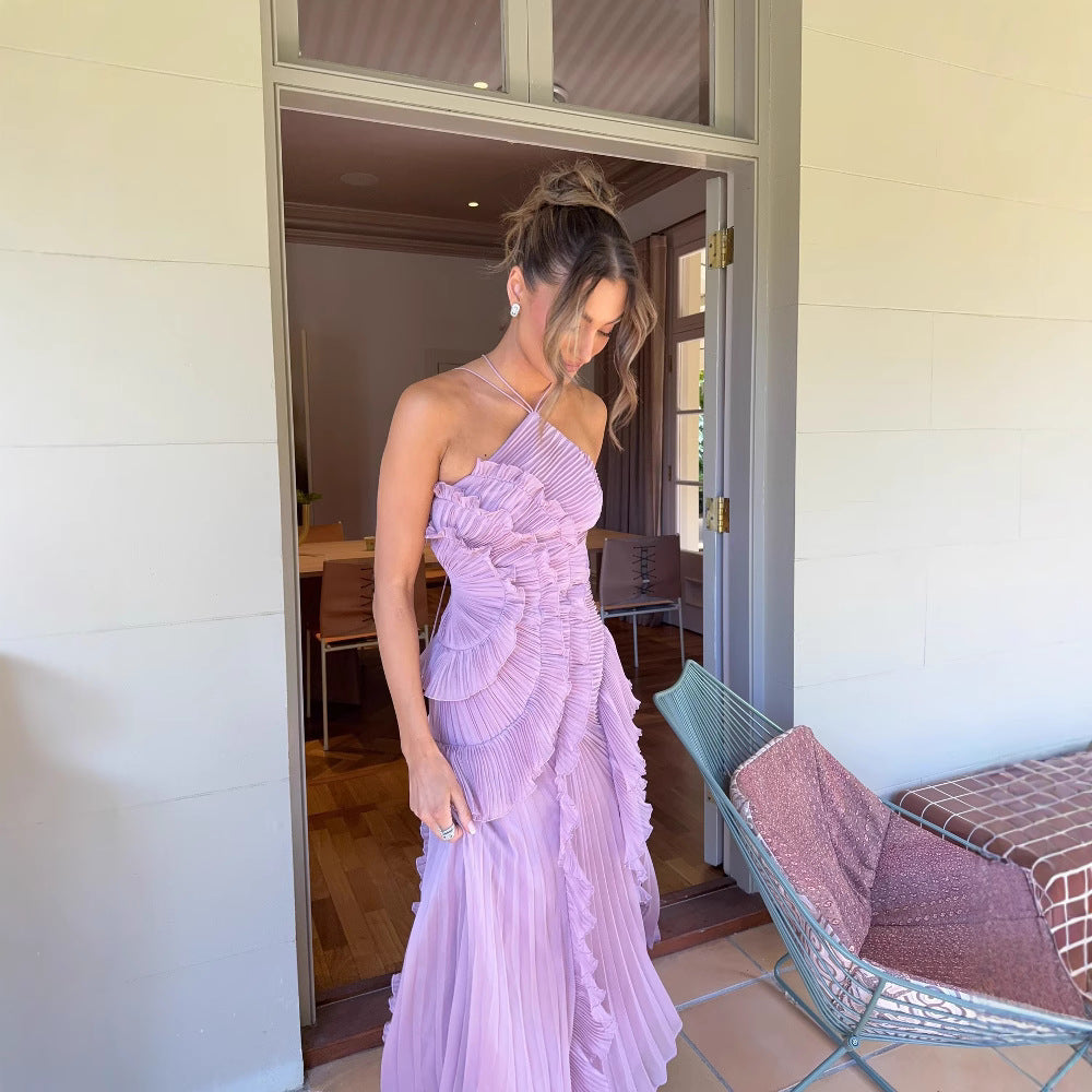REGINE™ - Elegant Halter Neck Lotus Summer Maxi Dress