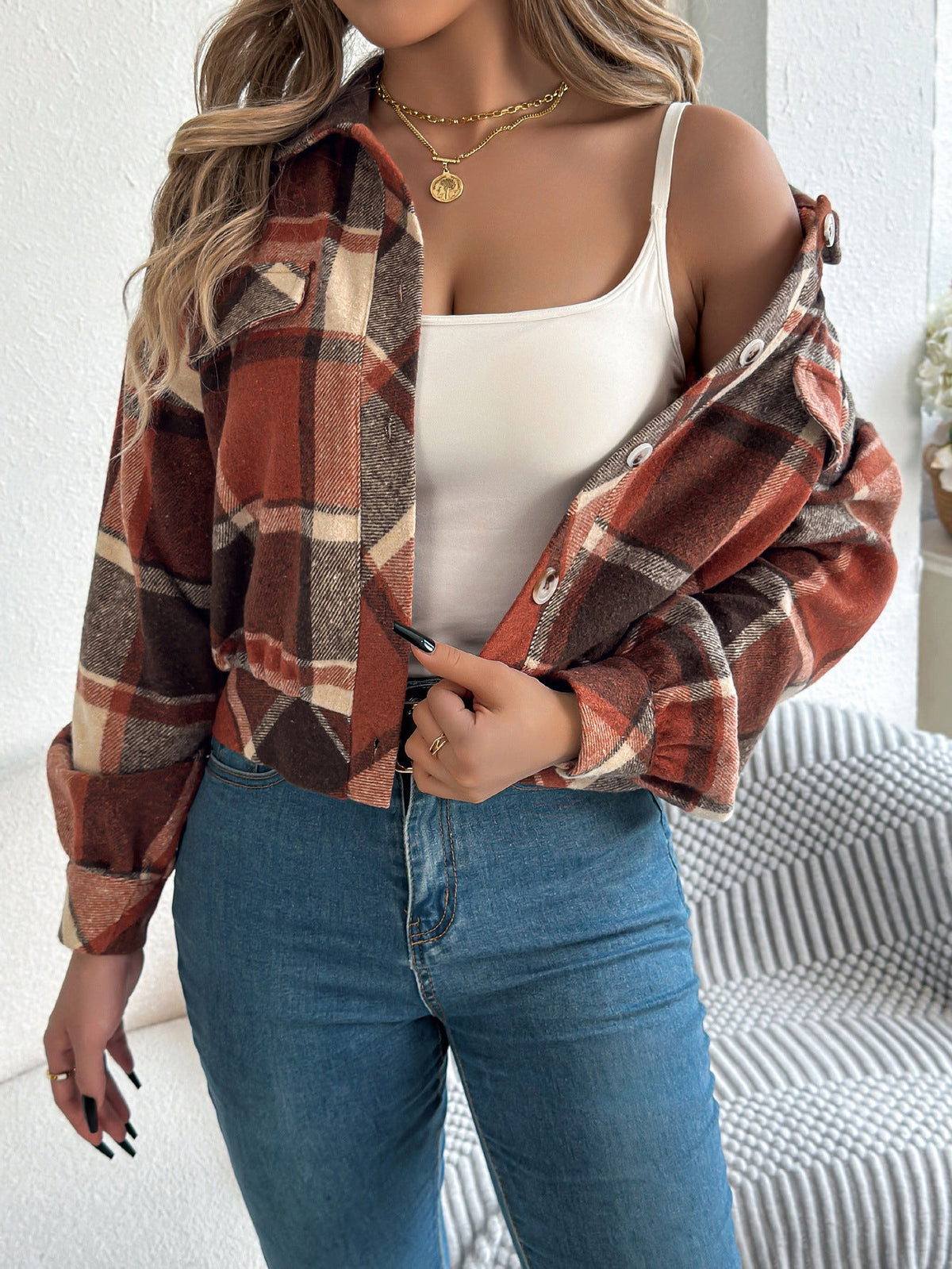 ZABEL™ - Casual Plaid Button Front Long Sleeve Jacket