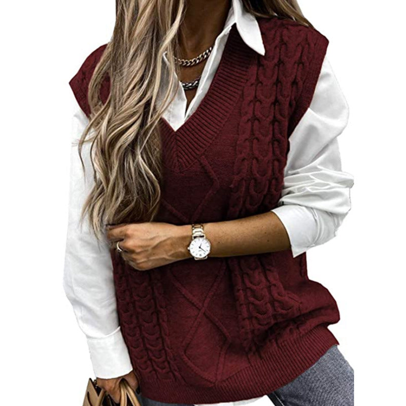 HANNAH™ - Preppy Textured V Neck Knit Vest for Fall & Winter Layering