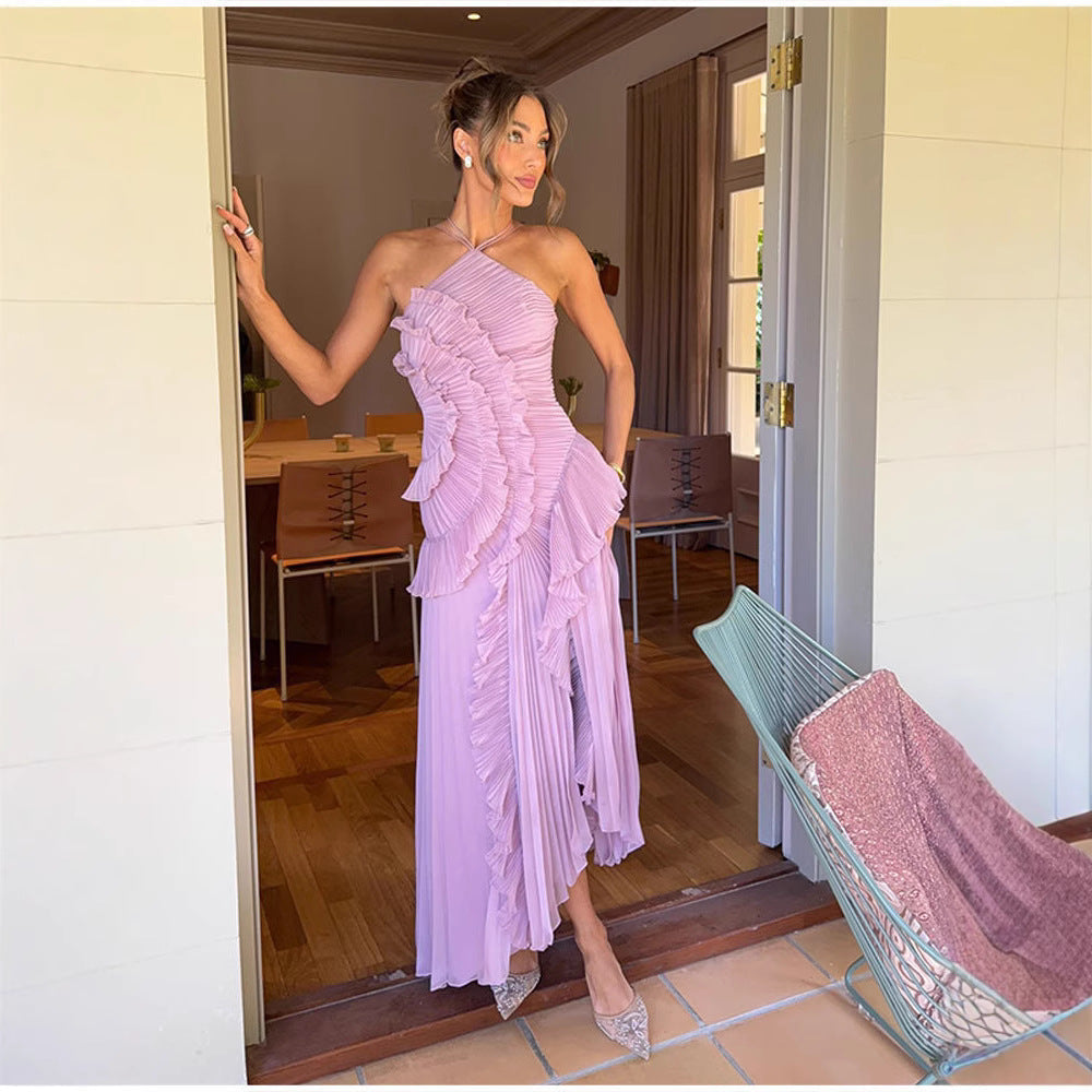 REGINE™ - Elegant Halter Neck Lotus Summer Maxi Dress