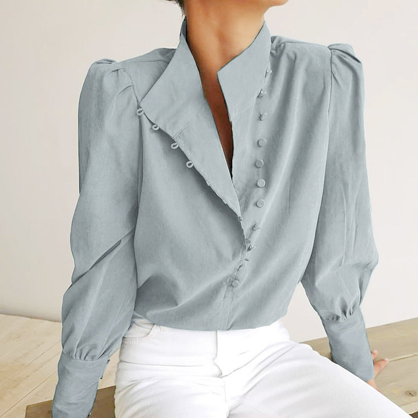 FADI™ - Classy Button Front Long Sleeve Blouse