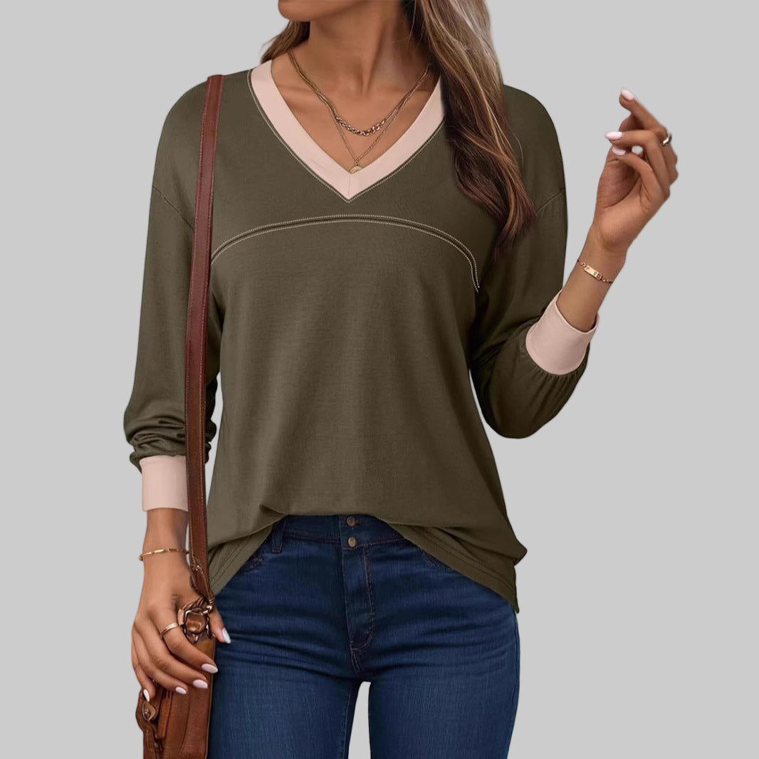 ANESHA™ - Casual Long Sleeve V-Neck Top