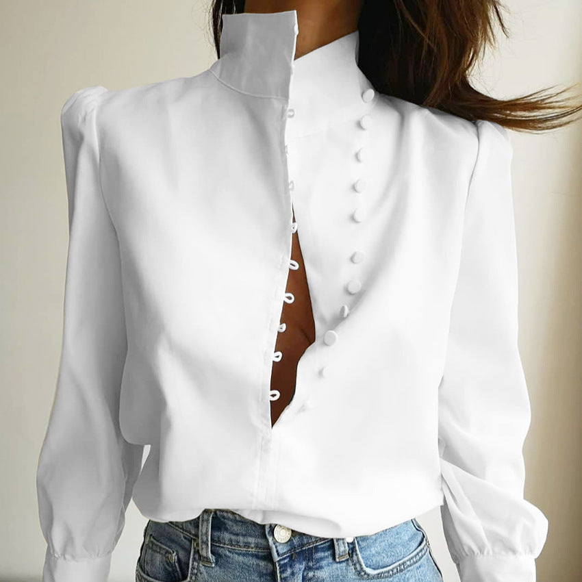 FADI™ - Classy Button Front Long Sleeve Blouse
