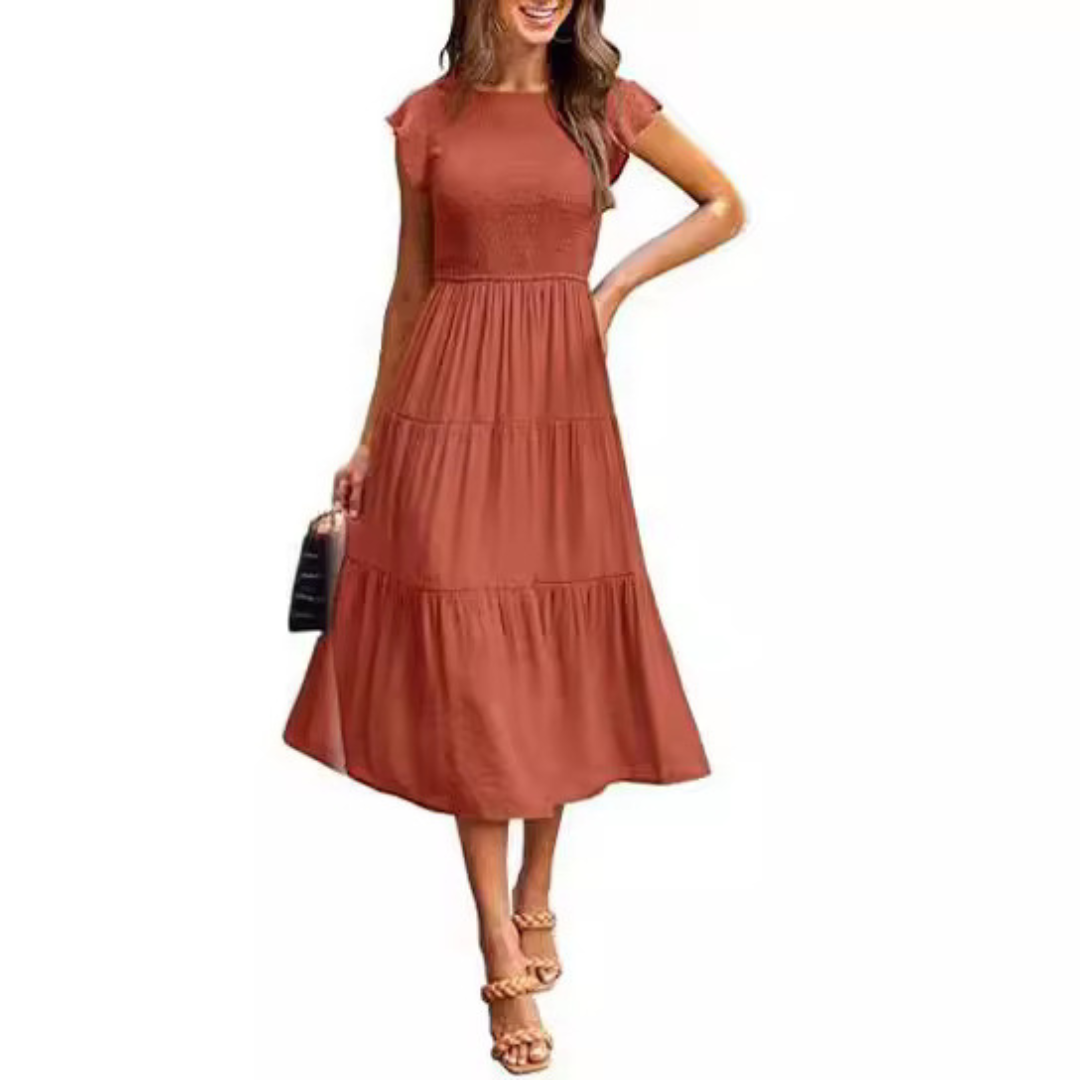 KRISELLE™ - Elegant Flutter Sleeve Smoke Midi Dress