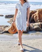 JULISSA™ – Elegant Striped Button Midi Dress