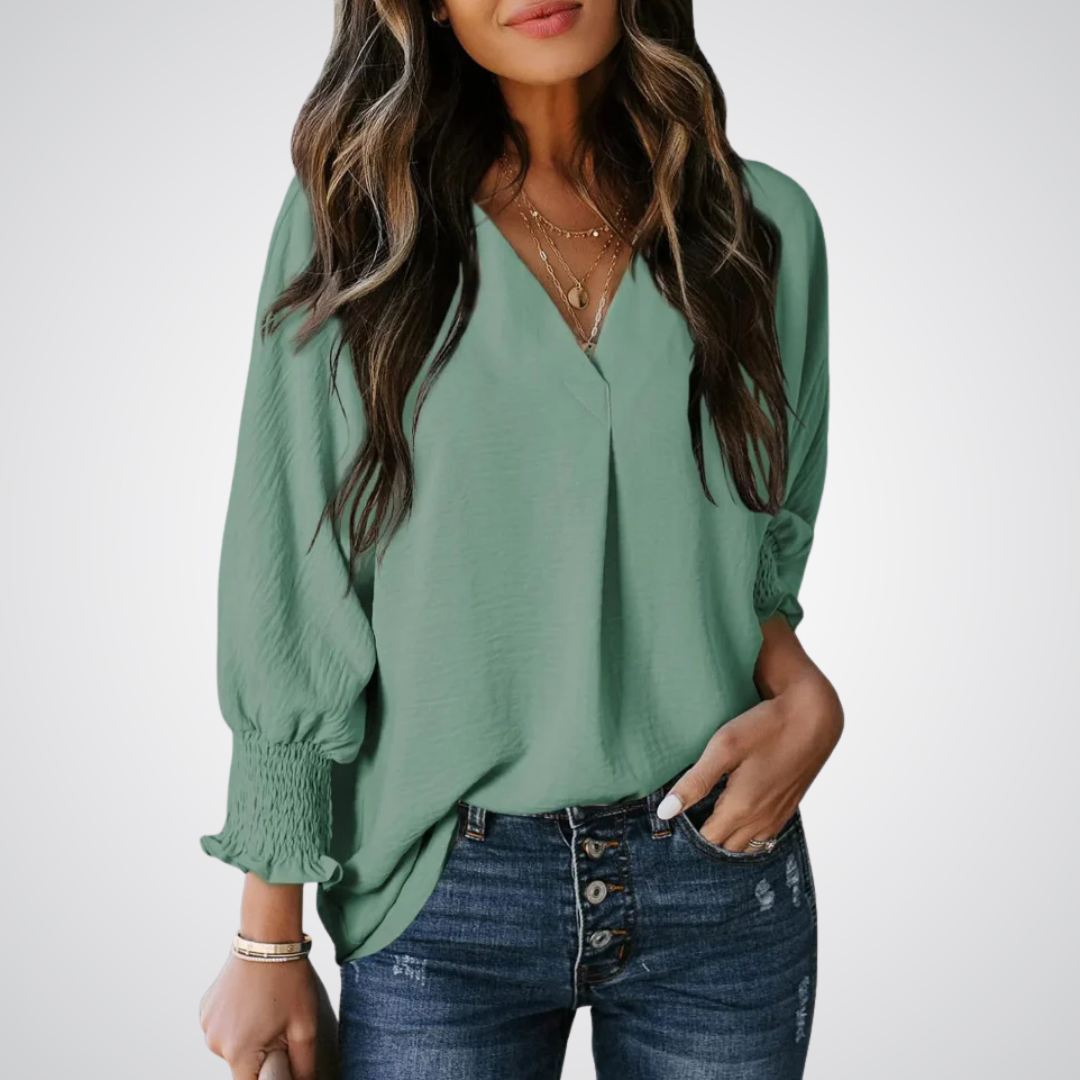 LEILA™ – Classic V-Neck Tunic Blouse