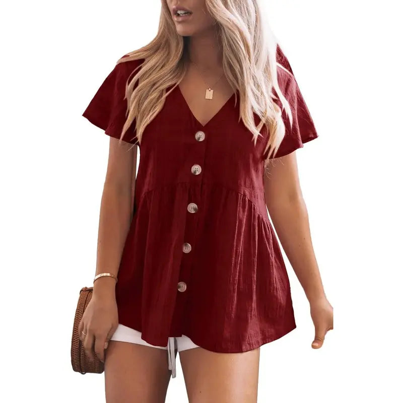 DELINA™ – Casual Cozy V-Neck Peplum Blouse
